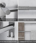 Retractable 17 To 31 Inch Towel Rack With Hooks Three Tier Wall Mount Shelf Bar In SUS304 Stainless Steel No Drill Adhesive Mount