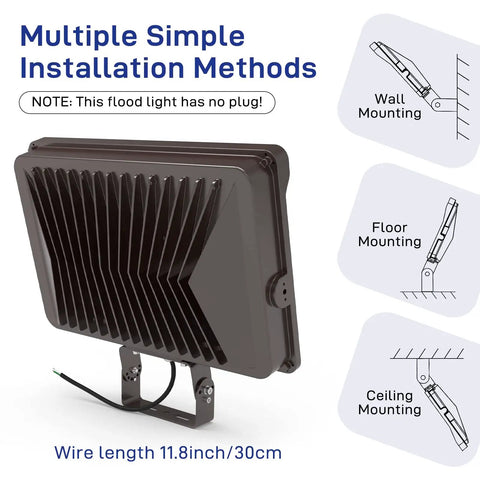 LED Flood Light 200W 24000LM 5000K Daylight IP65 Waterproof Outdoor Floodlights showing installation methods