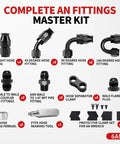 Must Have Pro Grade 6AN PTFE Hose End Fittings Kit with Zero Forty Five Ninety One Hundred Eighty Degree Angles components display