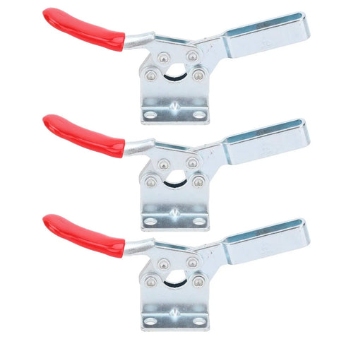 Beefy Vertical Clamp Set Three Pack With 90 Kg 198 Lbs Max Clamping Force Quick Release Woodworking Clamp Lever Action And 60 Degree Handle Opening For Secure Smooth Clamping, three metal clamps with red handles