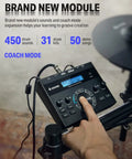 DED-200X Electronic Drum Set With Quiet Mesh Pads And Realistic Feel, 31 Kits And 450 Sounds module interface in use.