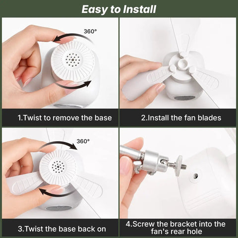 User installing blades on Top Rated Portable Ceiling Fan And Battery Operated Tent Fan Crafted For Campers Craving Straight Up Chill Airflow And No Sweat Remote Control For A Sweet Weekend Getaway.
