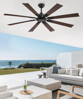 65 Inch Outdoor Ceiling Fan With Remote No Light Damp Rated Black Modern Design installed on patio