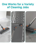 3 In 1 Floor Scrub Brush With Long Adjustable Handle Heavy Duty Stiff Bristles And 90 Degree Design Squeegee And Tweezer For Cleaning Bathrooms Kitchens Garages Tiles Decks And Patios Gray in use on various surfaces