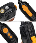 Close-up of UV-6R Ham Radio Handheld 5W Walkie Talkie For Adults showing controls and ports, outdoor ready, dual band.