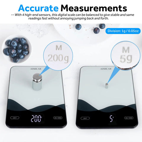 Digital Kitchen Scale 22lb 10kg USB C Rechargeable With Tempered Glass Top Easy Clean LED Touch Screen measuring weights