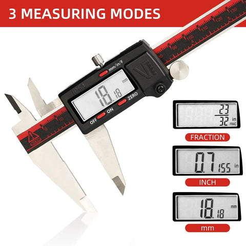Digital Caliper IP54 Protection 8 Inch 200mm Stainless Steel with Large LCD Screen showing three measuring modes