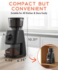 Level Up Your Coffee Game With This Electric Conical Burr Grinder Packing 30 Quick Settings From Fine Espresso To Coarse French Press Chill Low Noise Operation Sleek Compact Design For Daily Brews Black on kitchen counter.