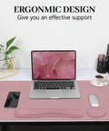3 In 1 Large Keyboard And Mouse Pad Set With Ergonomic Wrist Rests, Waterproof Non Slip Base Desk Mat For Computer, Purple Pink Color, 31.5 Inch By 15.7 Inch, Ideal For Gaming And Office Use with accessories visible.