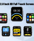 128GB MP3 Player With Bluetooth 5.3, 2.0 Inch HD Full Touch Screen displaying various apps and features.