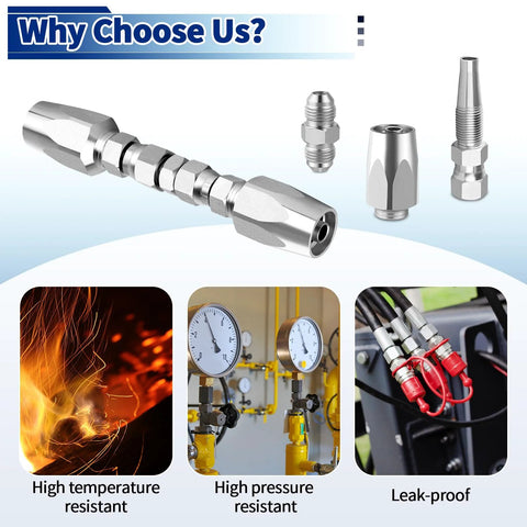 One Quarter Inch Inner Diameter Hydraulic Hose Field Ready Repair Kit With Reusable Heavy Duty Galvanized Steel Fittings, Two Pack