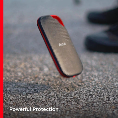4TB Extreme Pro Portable SSD With USB4 Speeds Up To 3800 MBps Read And 3700 MBps Write USB C Rugged Design Falling on Ground