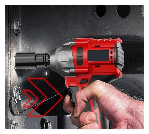 Gangsuqd Brushless Cordless Impact Wrench With High Torque Electric Power Tool being used on a metal surface, handheld design.