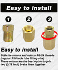 Brass Inverted Flare Brake Line Fittings Kit 12 Pieces Three Eighths Inch With Twenty Four Threads Four Unions And Eight Nuts For Three Sixteenths Inch Brake Line Tube Rust Resistant Beefy Heavy Duty Auto Hardware easy install