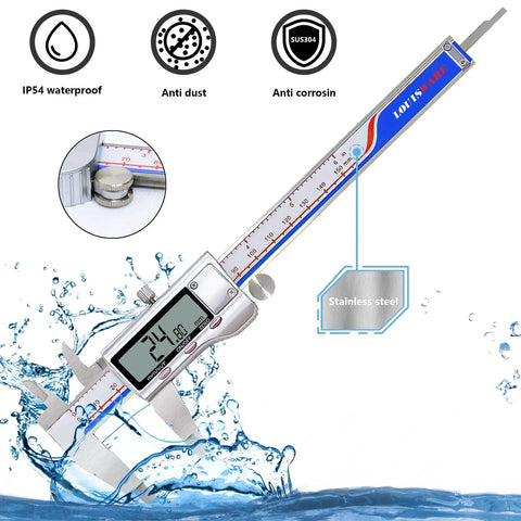 Vernier Caliper Measuring Tool With Stainless Steel Body Handy Electronic Micrometer Caliper With Large LCD Auto Off Feature Easy Switch From Inch To Metric And Fraction 6 Inch 150 mm Waterproof And Durable