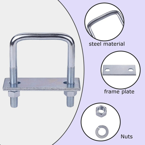 Two Piece Leaf Spring Clamp Kit Fits Up To Three Inch Wide Leaf Springs Locks Springs Together For Stabilizing And Boosting Axle Torque Control For Trucks Campers And Tow Rigs, showing steel U-bolt and frame plate with nuts.