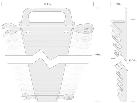 Diagram of Ratcheting Wrench Set, Thirteen Piece, From Quarter Inch To One Inch, With Wrench Holder, Six Point Box Ends Grip Flat Sides