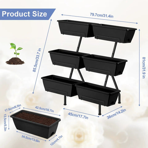 Vertical Raised Garden Bed With Six Planter Boxes, Freestanding Metal Frame, Elevate Your Herb Garden With Water Drainage, Patio Ready For Balcony Or Backyard, Black