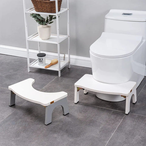 Wooden Toilet Stool For Adults Foldable 7 Inch Squat Poop Stool With Anti Slip Feet No Fuss Raised Angled Design Pure White