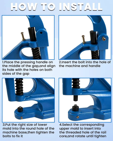 Step-by-step guide for using Pro Grade Grommet Tool Kit With Eyelet And Rivet Press Three Dies One Quarter One Half And 1500 Grommets.