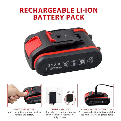 21V 1500mAh rechargeable Li-ion battery pack, compatible with 16.8V Cordless Drill Kit With 247 In Lb Torque, 0 To 1300 RPM Variable Speed