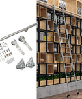 Workhorse Stainless Steel Rolling Library Ladder Track Kit including rail, rollers, and brackets for easy loft access.