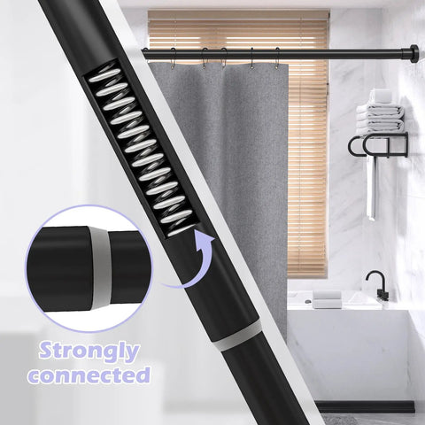 Heavy Duty Adjustable Tension Shower Curtain Rod In Matte Black No Drilling Easy Install Fits 18 To 49 Inches