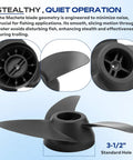 3 Blade Trolling Propeller Machete III Style Replacement For 3.5 Inch Motor Diameters in black, close-up view