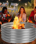 4 Foot Fire Pit Ring Galvanized Steel 48 Inch Wood Burning Ring For Backyard Bonfire And Camping, with friends gathered