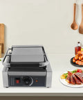 1800W Commercial Panini Press Grill Stainless Steel Electric Sandwich Maker With Adjustable Temp Control on kitchen counter.