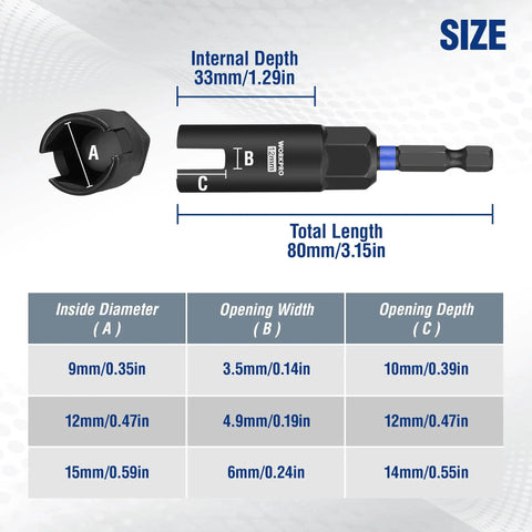 Wing Nut Driver Set Three Piece With 9mm 12mm And 15mm Bits, One Quarter Inch Hex Shank Nut Driver Socket For Wing Nuts