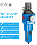 Smart 1 Inch NPT Compressed Air Filter Regulator Combo With 5 Micron Brass Element Poly Bowl Manual Drain Metal Bracket 0-150 Psi