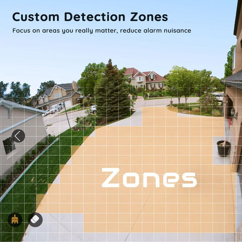 Custom detection zones displayed on Solar Powered Wireless Outdoor Security Camera With AI Detection interface.