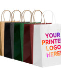 Custom Printed Kraft Paper Bags With Logo For Small Biz 5.8 By 3.2 By 8.25 Inch Brown White Tote Bags With Handles Personalize Gift Bags