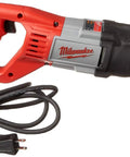 Badass Corded Reciprocating Saw With Quick Lock Tool Free Blade Swap And Variable Speed Trigger Rated 12 Amp, close-up view with power cord.