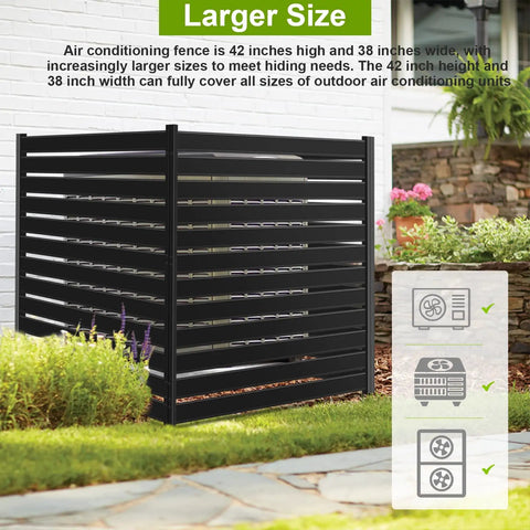 Heavy Duty 3 Panel Metal Privacy Screen Fence For Outdoor Spaces 42 Inch Tall 38 Inch Wide Panels Hide AC Units Black