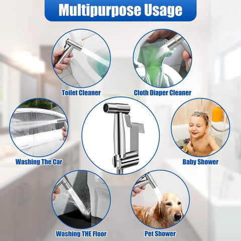 Stainless Steel Handheld Bidet Sprayer Kit For Toilet With Long Hose Full Pressure Leakproof Easy Install multipurpose use