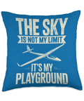 Glider Pilot Throw Pillow For Sailplane Lovers With Soaring Thermals And Ridge Soaring Vibe Ideal For Towplane Launches Final Glide Focus And Aero Tow Crew Gift For Students CFI G Mentors And Club Flyers, blue with white text and sailplane graphic