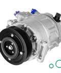 Solid AC Compressor With Clutch Assembly Straight Up Built To Bolt Right Onto Your Audi A3 Or Vw Golf Ride Keep The Cabin Chilled And Always Stay Cool, showing the compressor with black sheave and O-rings.