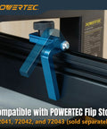 Image of a 16 Inch By 3-1/2 Inch Band Saw Fence For Resawing installed on a bandsaw table with adjustable blue flip stop.