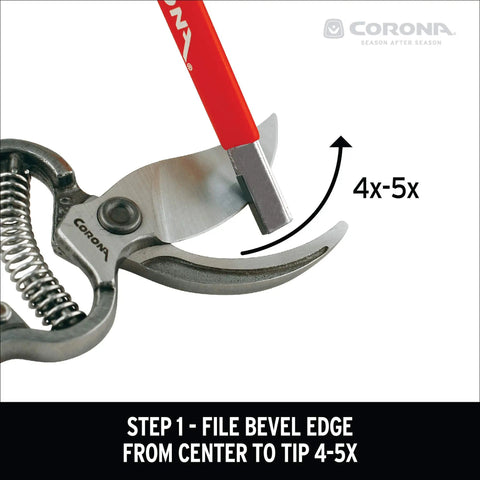 Handheld Garden Tool Sharpener With Tungsten Carbide Blade For Pruning Shears in use on metal blades