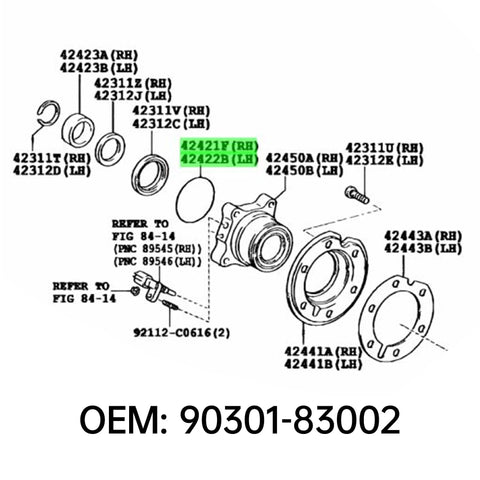 Rear Hub Bearing O Ring Assembly For Toyota Tacoma 4Runner And FJ Cruiser RH Direct Replacement Wheel Seal Kit diagram