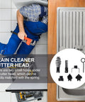 7 Piece Tough As Nails Steel Dredger Cutter Heads For Drain Snake Rods To Knock Out Greasy Kitchen Sink Clogs And Banish Bathroom Blockages Fast, repairman using drain cleaner cutter head.