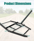 66 Inch Wide Tow Behind Driveway Drag Harrow With Reinforced Bars For ATV UTV And Garden Tractors showing dimensions chart