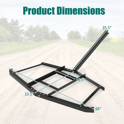 66 Inch Wide Tow Behind Driveway Drag Harrow With Reinforced Bars For ATV UTV And Garden Tractors showing dimensions chart