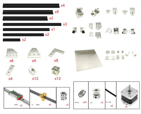 Heavy Duty Replacement Kit For Blv Mgn Cube 3D Printer With Xyz Axis Brackets 2020 Aluminum Extrusion Frames Cnc Machined Upgrade Parts layout of parts