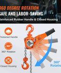 Manual Lever Chain Hoist 0.75 Ton 1650 Lbs 10 Ft Come Along Weston Double Pawl Brake with 360 degree rotation feature.