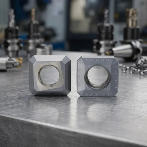 10 Pack Carbide Turning Inserts For Steel Cast Iron And Non Ferrous Metals Machining On Lathe And Milling Tools Holding With Easy Wrench Replacement For A Tough Workhorse With Long Tool Life And Lower Tooling Costs, close-up on two gray inserts