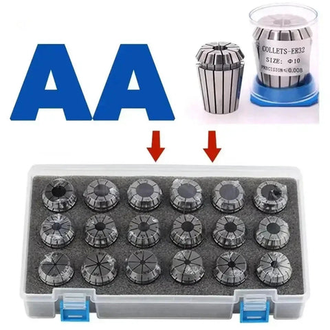 Premium ER11-40 High Precision Tool Holder Collet Chuck Set With Tight 0.008-0.015mm Tolerance For Drills Milling Cutters And Reamers Made From High Carbon Steel collet set displayed with storage case.