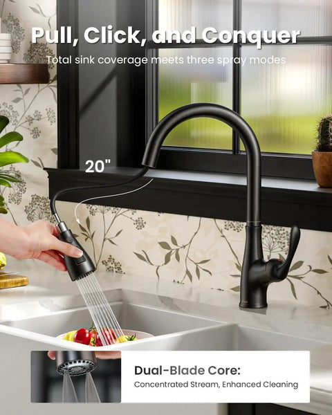 Oil Rubbed Bronze Kitchen Faucet With Pull Down Sprayer Single Handle High Arc Pull Out Spray Head Deck Plate Included cUPC Certified Hose